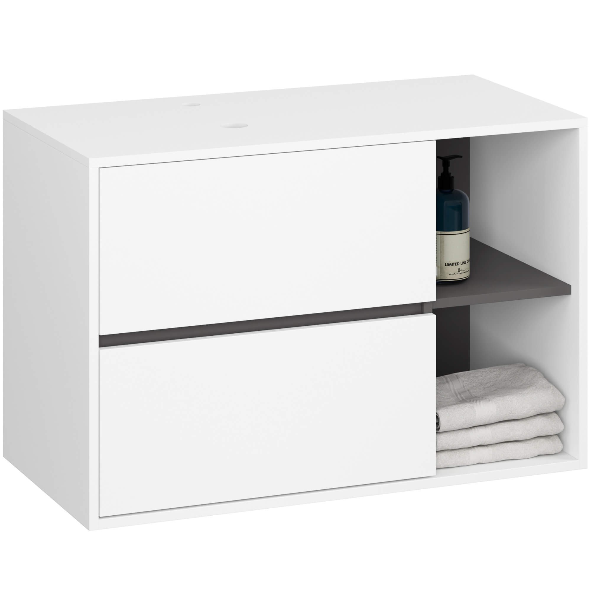 Ak furniture Závěsná skříňka pod umyvadlo VAMI s otvory 90 cm bílá/šedý grafit