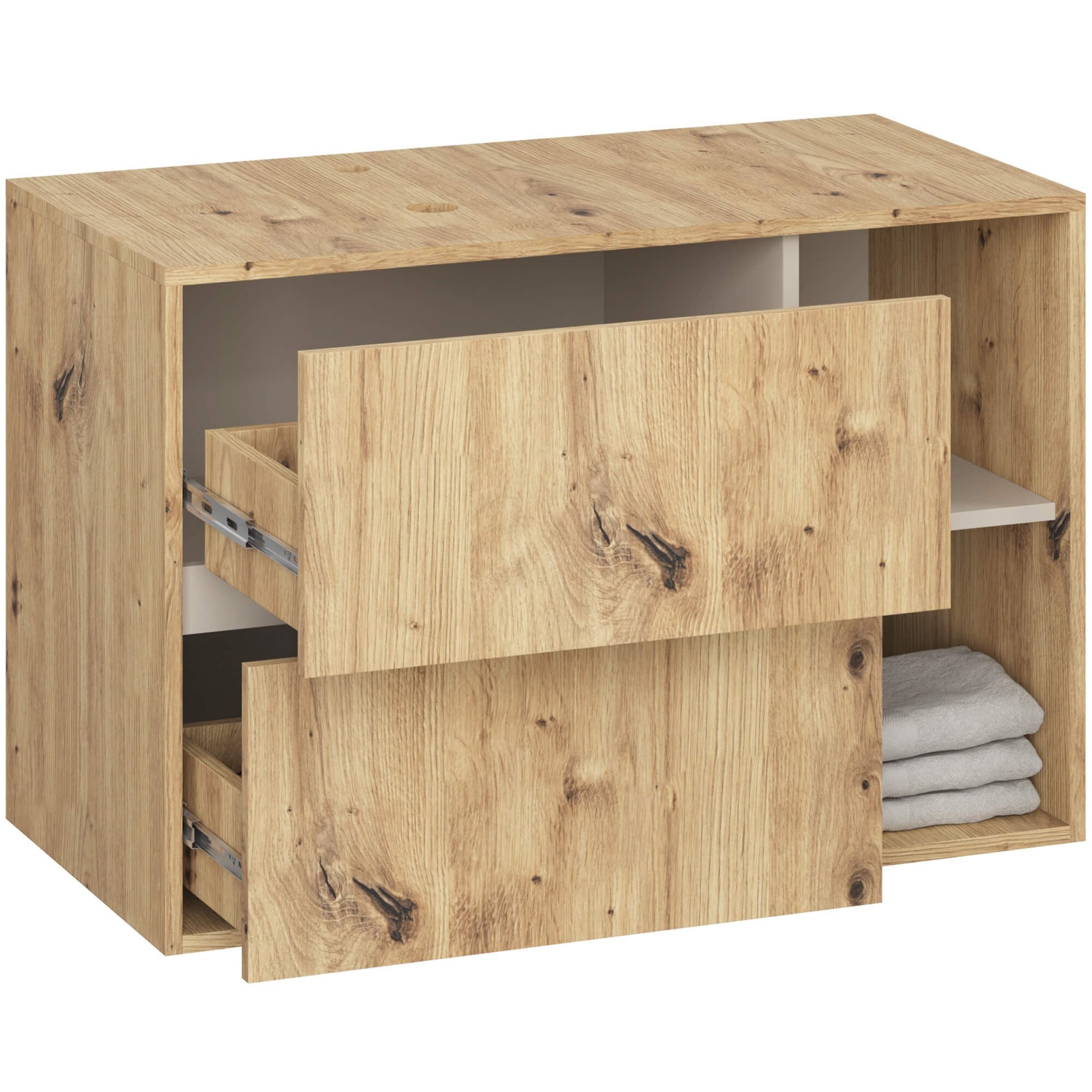 Ak furniture Závěsná skříňka pod umyvadlo VAMI s otvory 90 cm dub artisan/kašmír - Obrázek 2