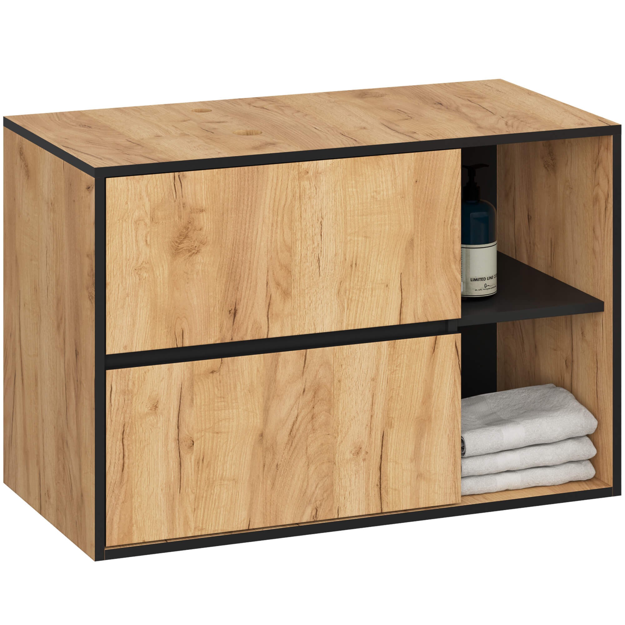 Ak furniture Závěsná skříňka pod umyvadlo VAMI s otvory 90 cm dub craft/černá