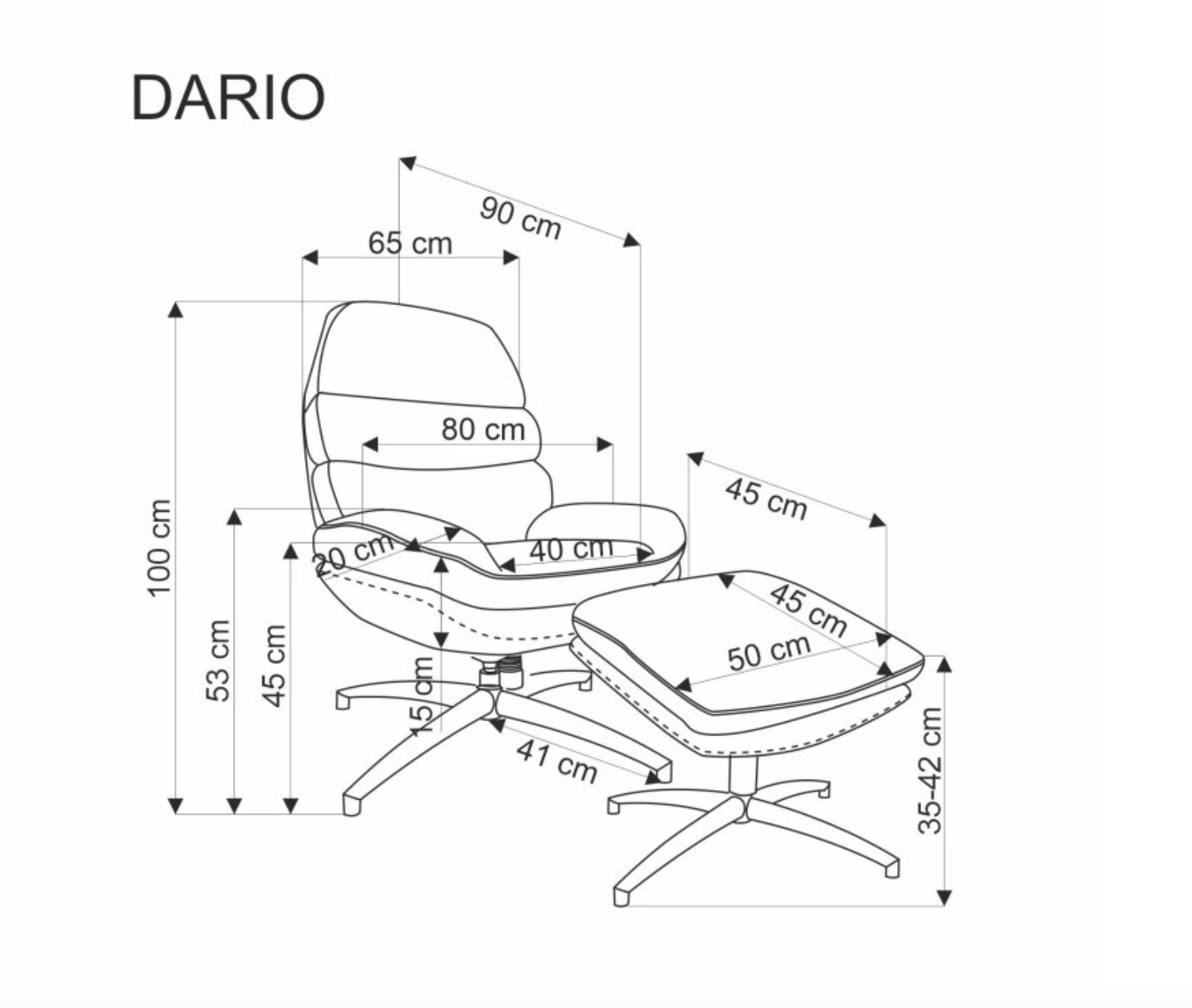 HALMAR Křeslo s podnožkou Dario krémové - Obrázek 2
