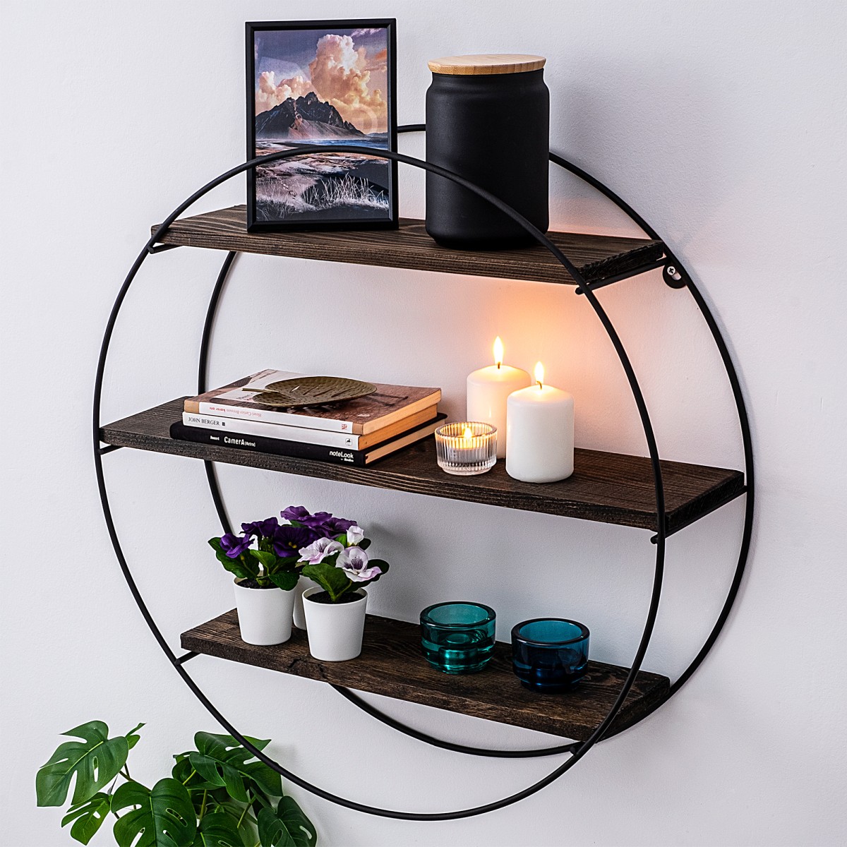 Kalune Design Nástěnná police Tulipa 60 cm ořech americký/černá - Obrázek 2