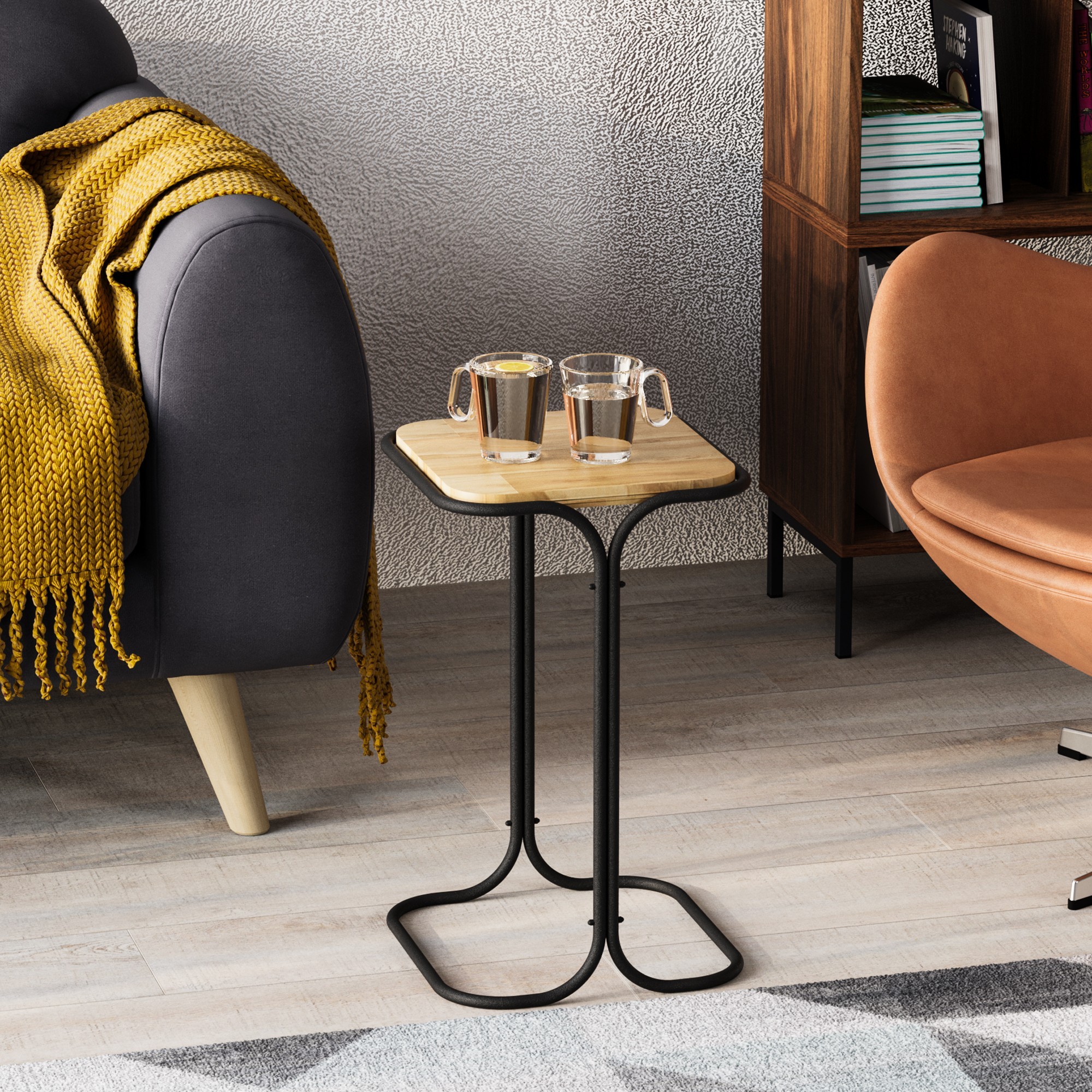 Kalune Design Odkládací stolek Shb-001-A z masivu černý/dub přírodní - Obrázek 2