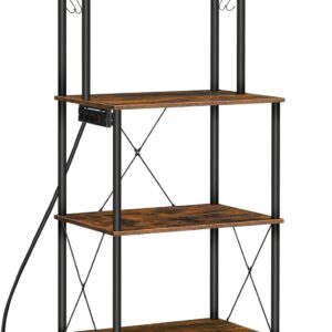 Kuchyňský regál Vasagle Filo 60 cm s vestavěnými zásuvkami černý/hnědý