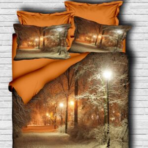 L'essentiel Oboustranné povlečení Winter Dream 200x220 cm + 2 polštáře oranžovo-hnědé