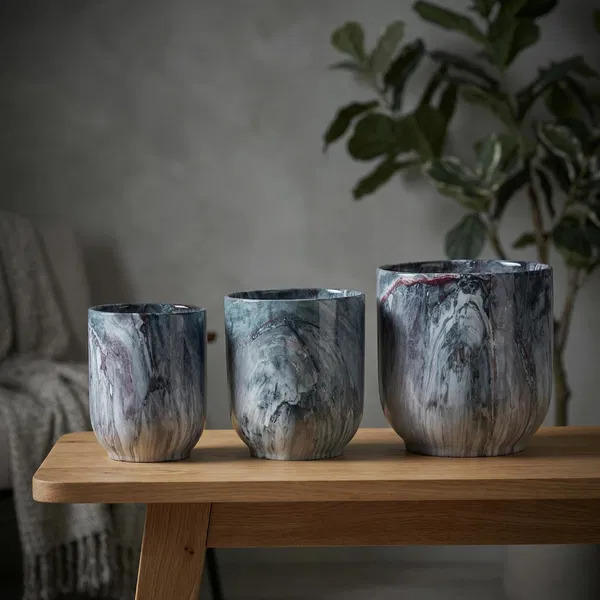 Mondex Sada 3 ks keramických květináčů NEVA MARBLE V modrá/šedá - Obrázek 2