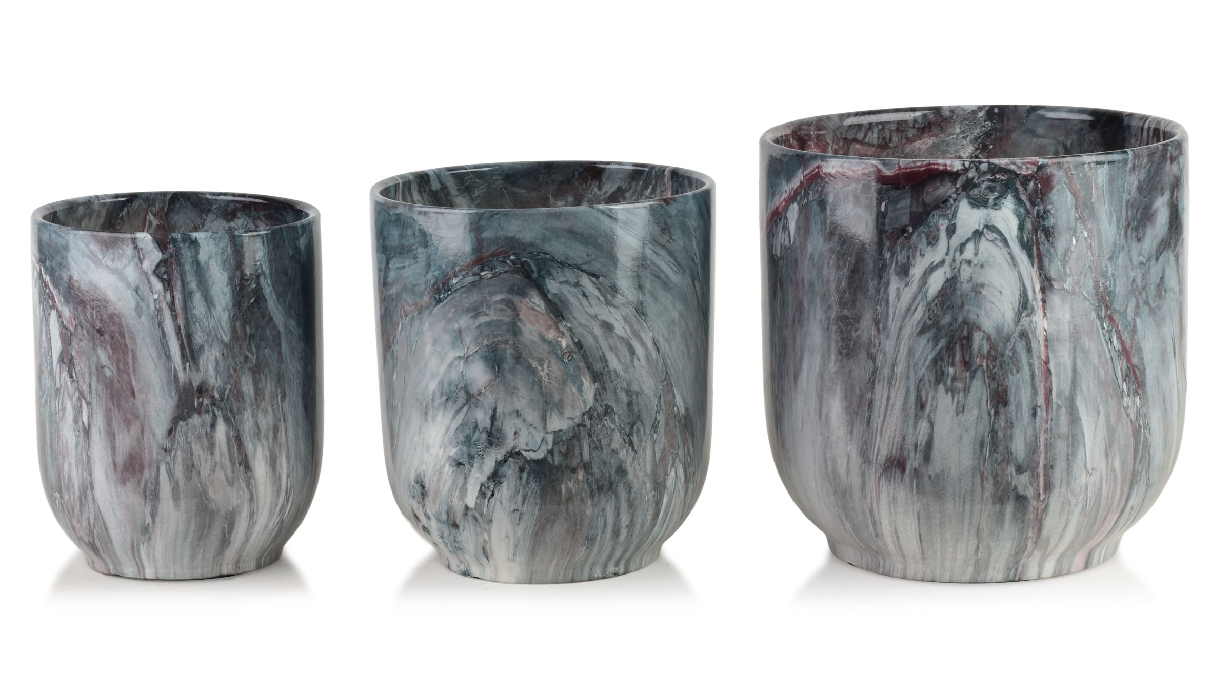 Mondex Sada 3 ks keramických květináčů NEVA MARBLE V modrá/šedá