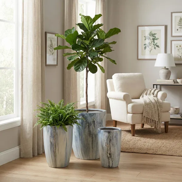 Mondex Sada 3 ks květináčů NEVA MARBLE VIII modrá - Obrázek 2