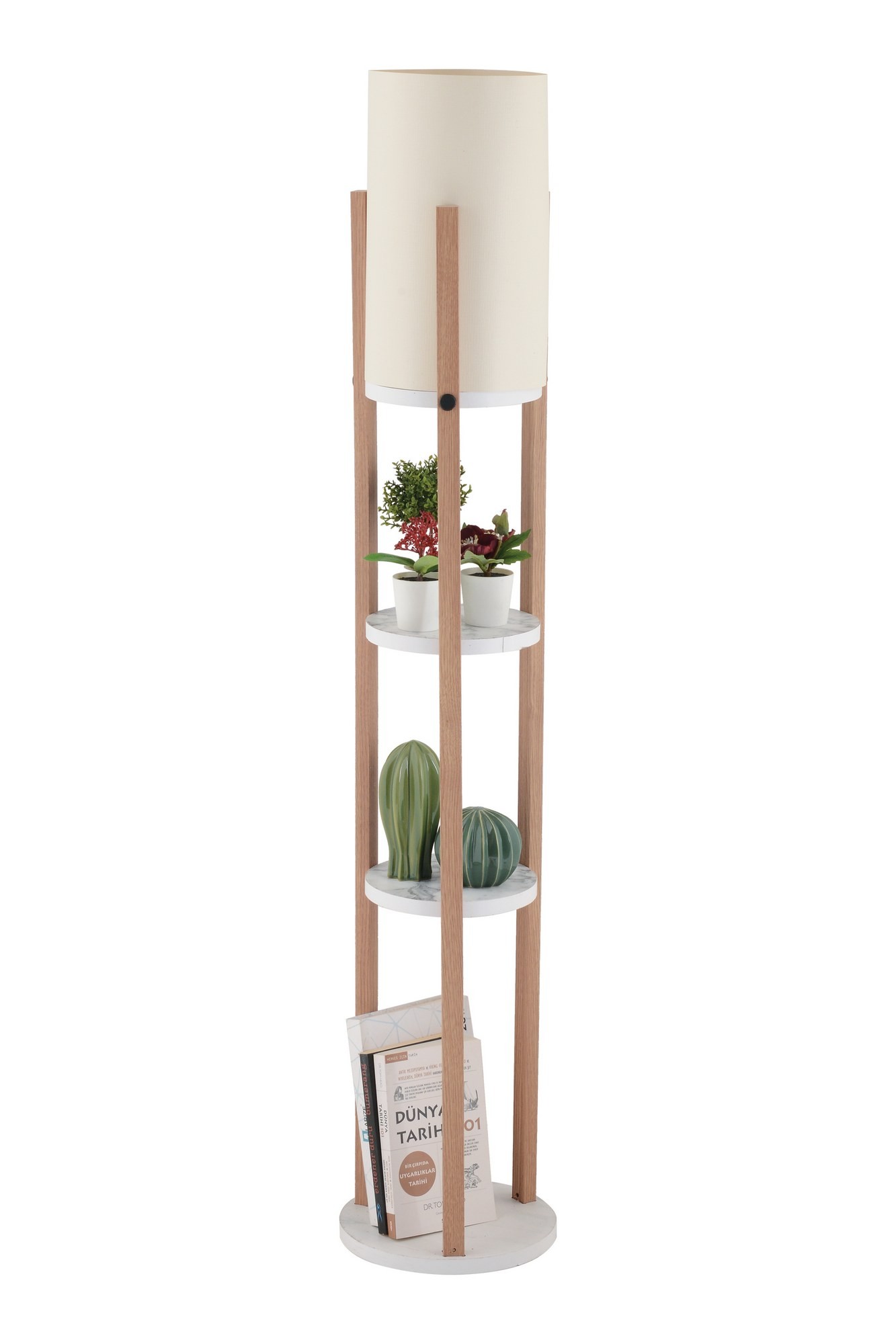 Opviq Stojací lampa Nora II bílá/dub přírodní