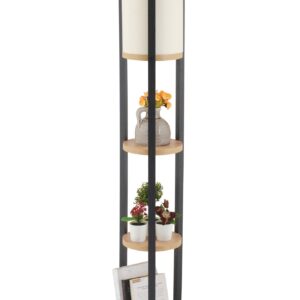 Opviq Stojací lampa Nora II černá/přírodní dub
