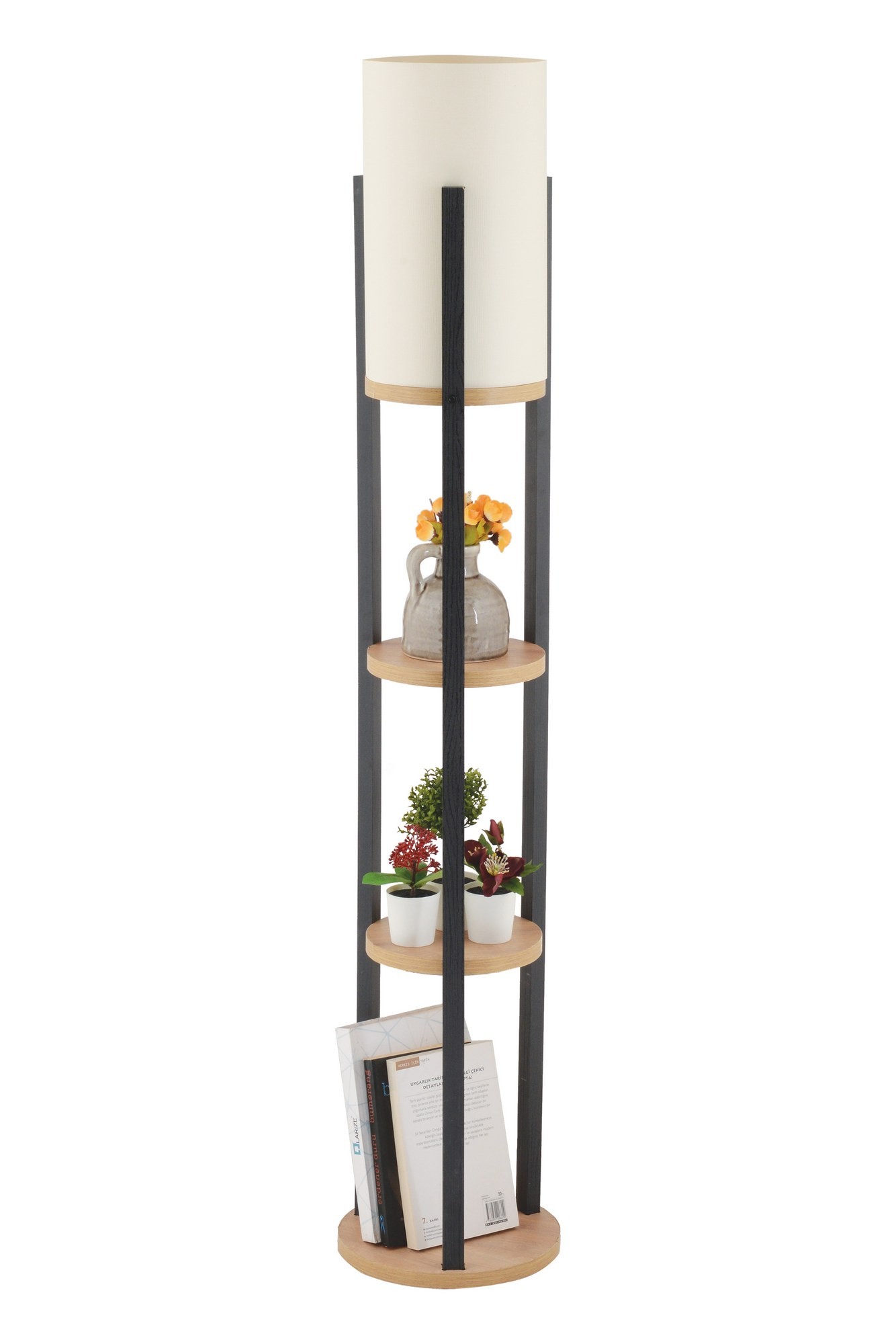 Opviq Stojací lampa Nora II černá/přírodní dub