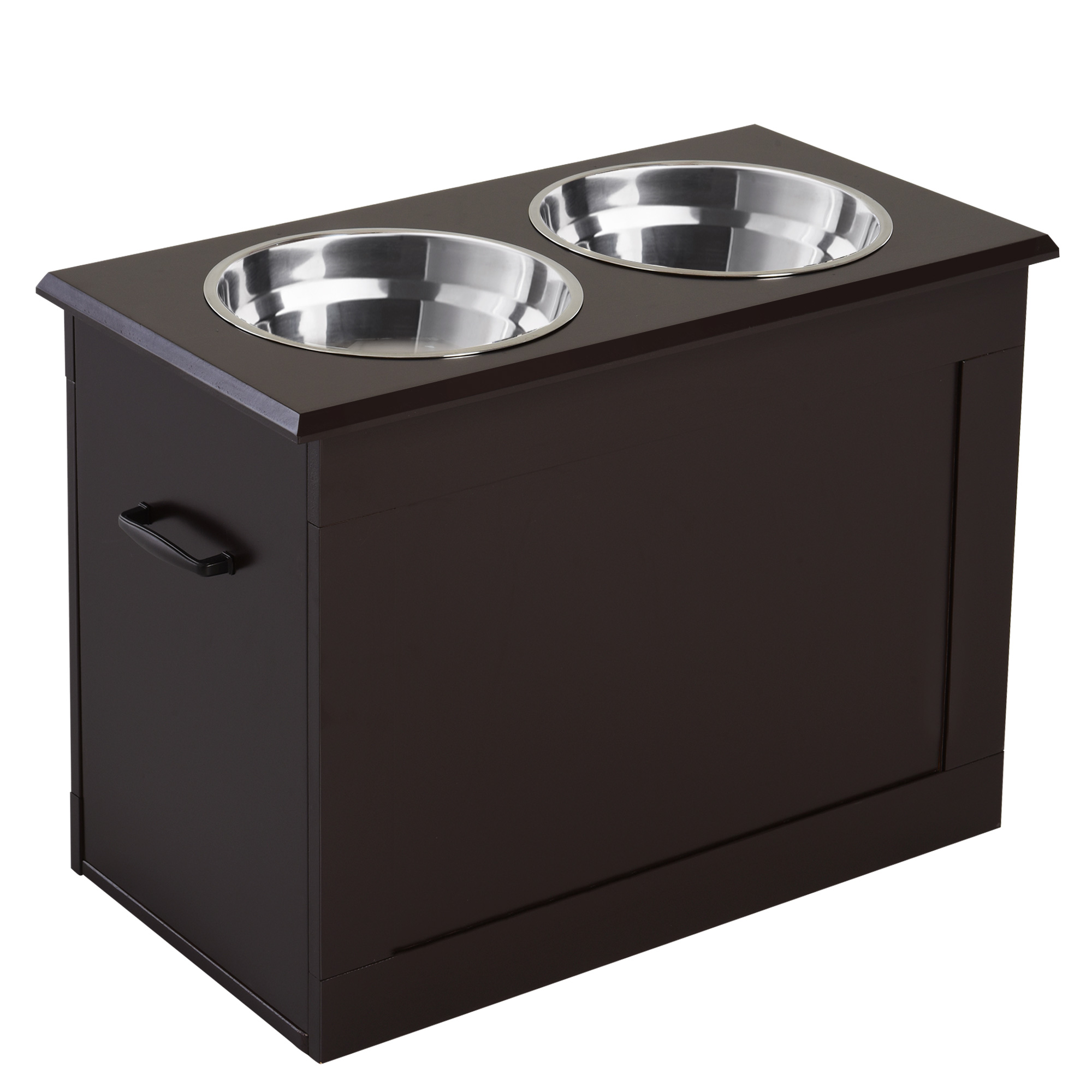 PAWHUT Stolek pro psy se 2 miskami a skříňkou 60 x 41 x 30 cm hnědá