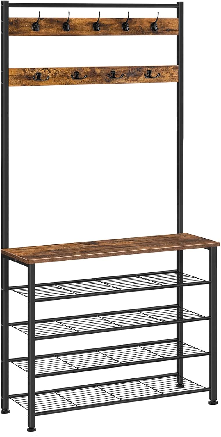 Předsíňový věšák s botníkem Vasagle Mjora 80 cm černý/hnědý