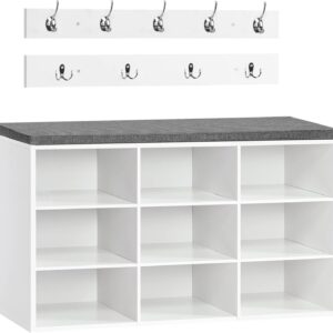 Předsíňový věšák s botníkem a sedákem Vasagle Jungo 80 cm bílý/šedý