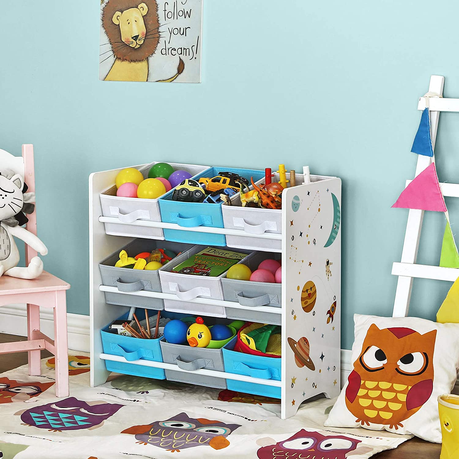 SONGMICS Regál na hračky 9 boxů vesmírné motivy 62 x 60 x 29 cm - Obrázek 2