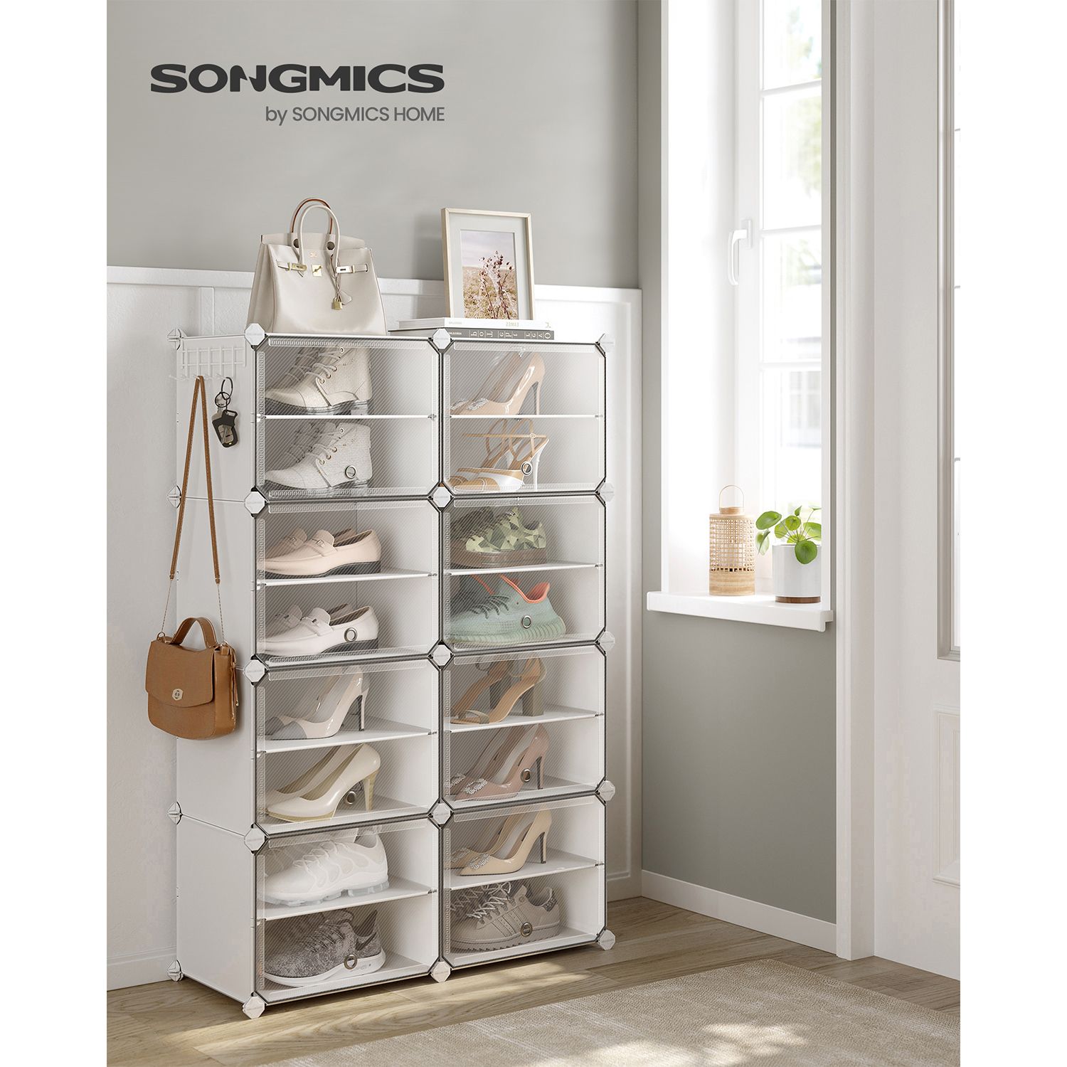 SONGMICS Skládací botník 8 kostek 82 x 120 x 32 cm bílý - Obrázek 2