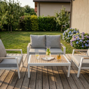 Sada zahradního nábytku pro 4 osoby Houseland Aurora bílá/šedá