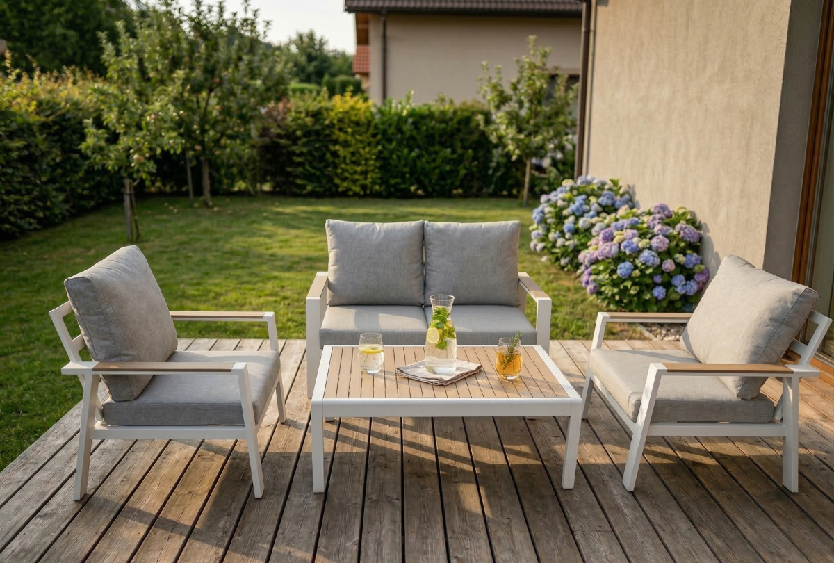 Sada zahradního nábytku pro 4 osoby Houseland Aurora bílá/šedá