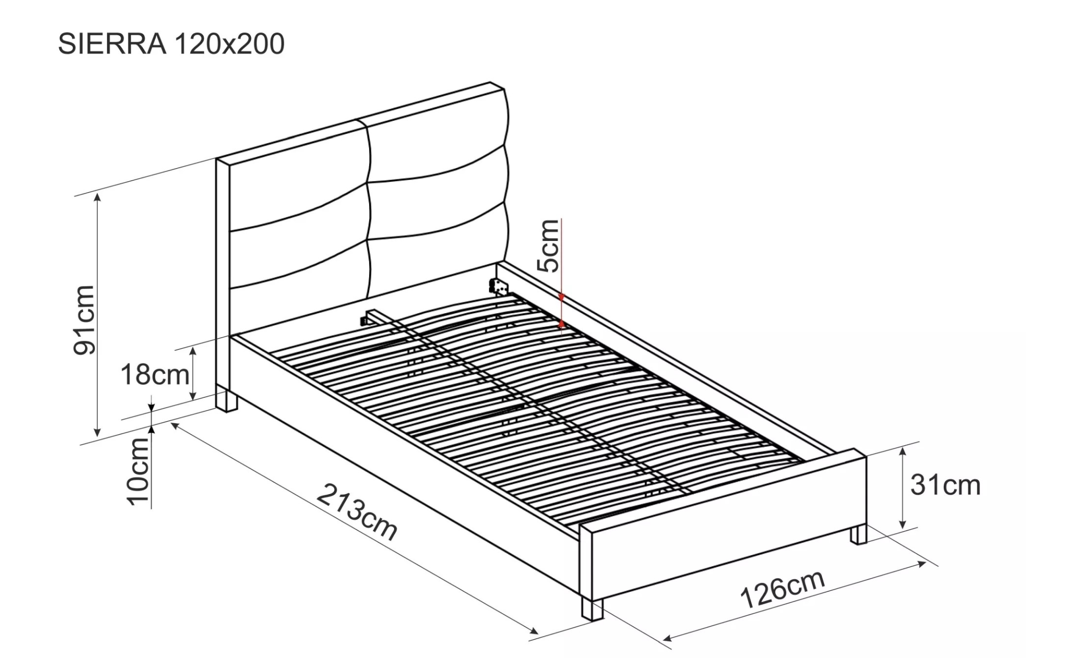 Signal Jednolůžková čalouněná postel Sierra 120x200 šedá - Obrázek 2