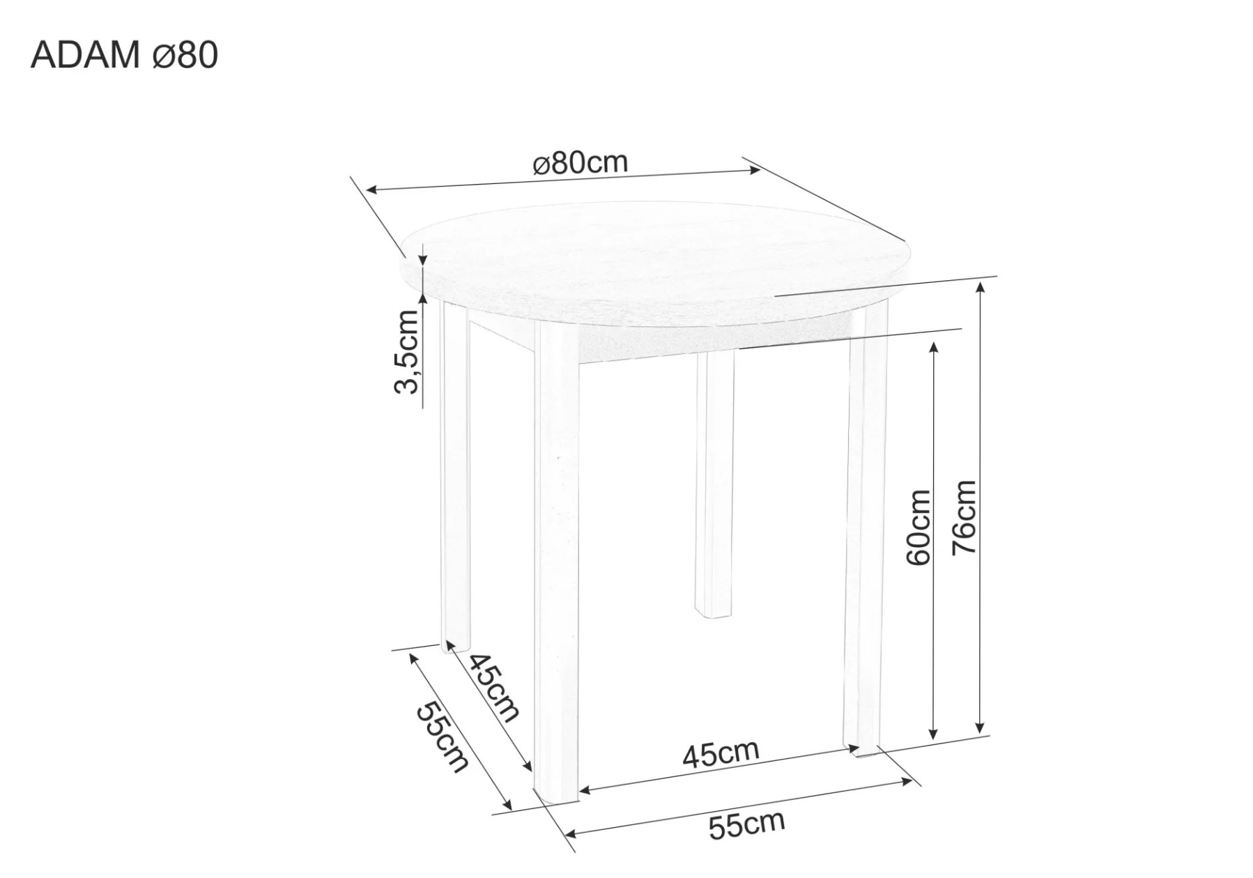 Signal Kulatý jídelní stůl Adam 80 cm dub artisan/černý - Obrázek 2