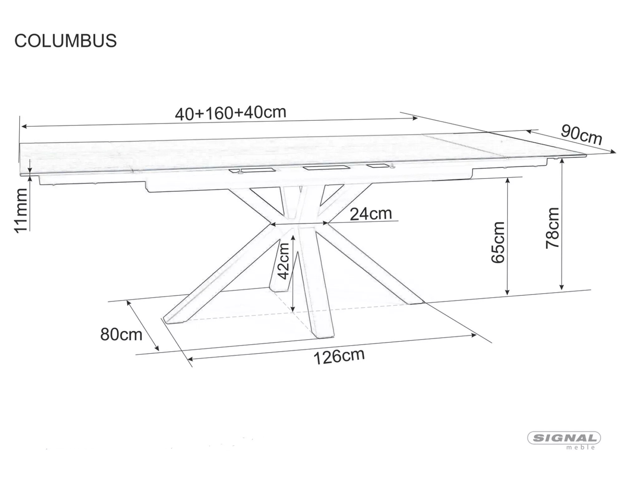 Signal Rozkládací jídelní stůl Columbus Ceramic 160/240 cm hnědý/černý - Obrázek 2