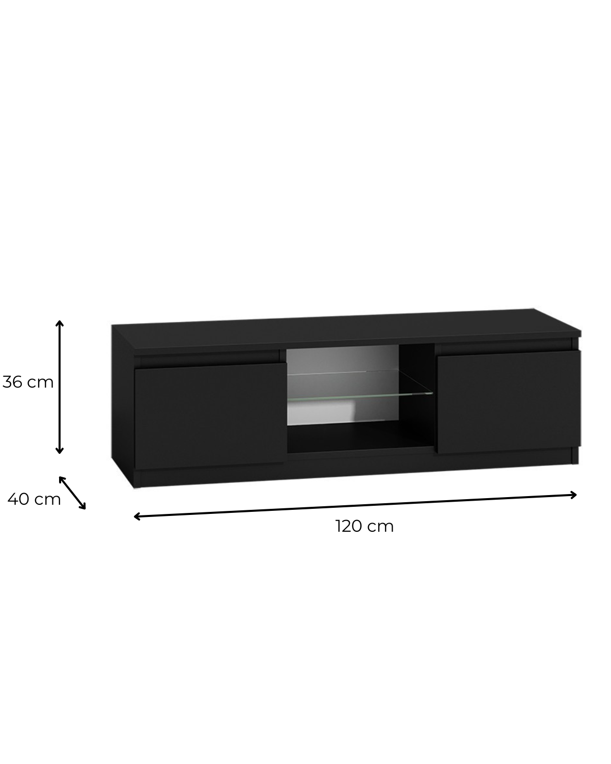 TP Living Televizní stolek DELUKO se skleněnou policí 120 cm černý lesk - Obrázek 2