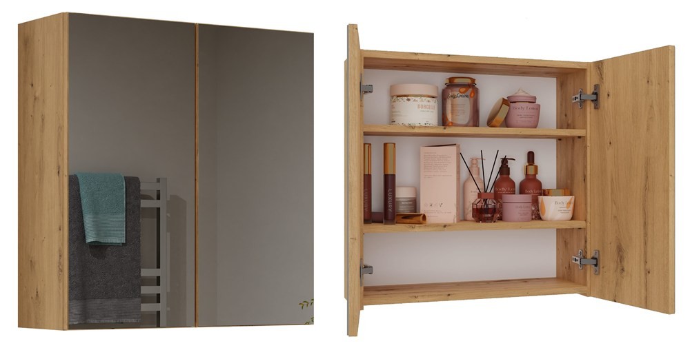 TP Living Závěsná koupelnová skříňka POLA 60 cm se zrcadlem dub artisan