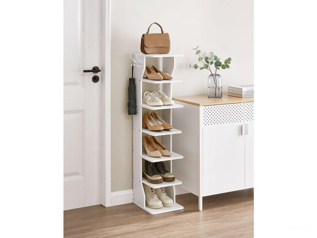 VASAGLE Botník 6 polic s háčky 26 x 110 x 30 cm bílý