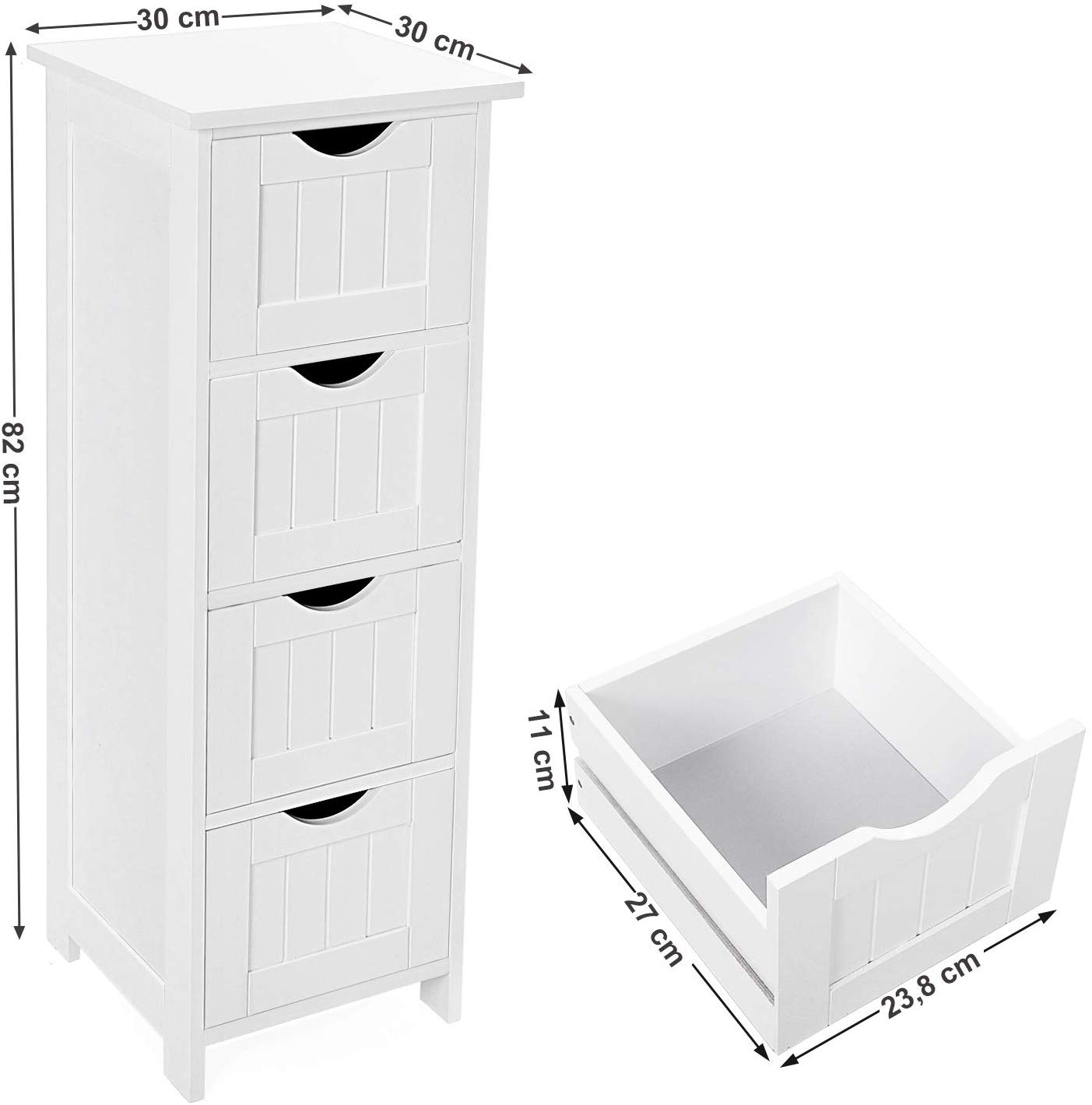 VASAGLE Koupelnová skříň 4 zásuvky bílá 30x82 cm - Obrázek 2