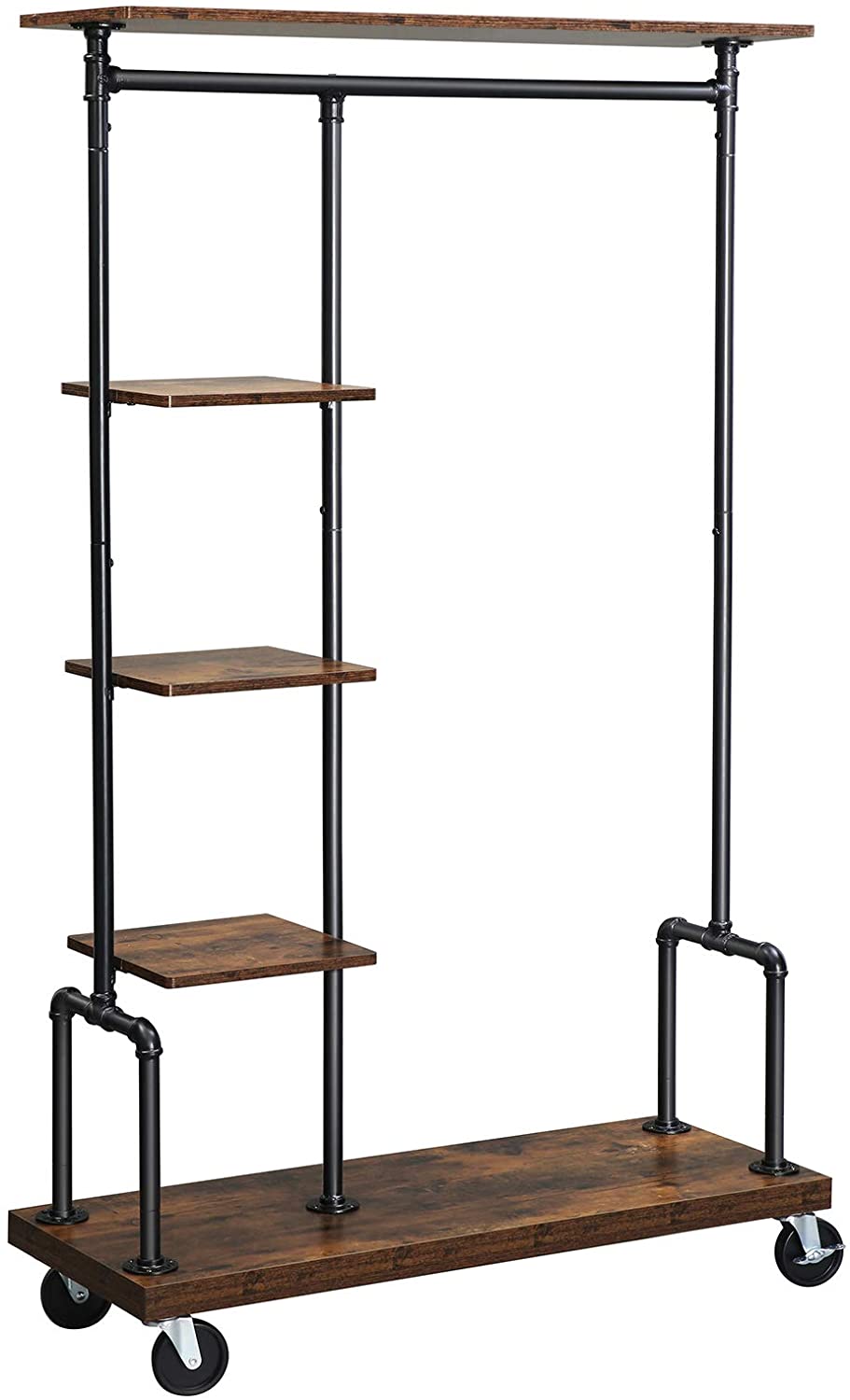 VASAGLE Mobilní věšák na šaty s policemi hnědý černý 104 x 175 x 40 cm - Obrázek 2