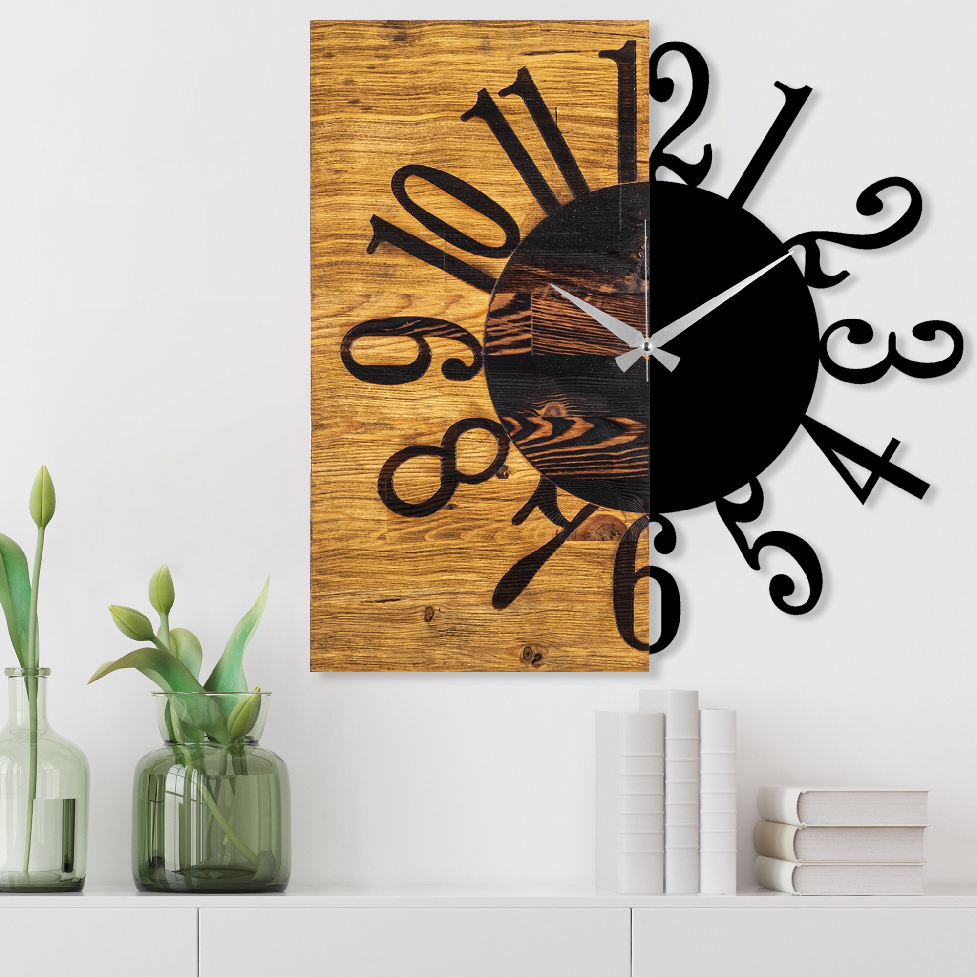 Wallity Dekorativní nástěnné hodiny WALLIE 58 cm černé/ořech