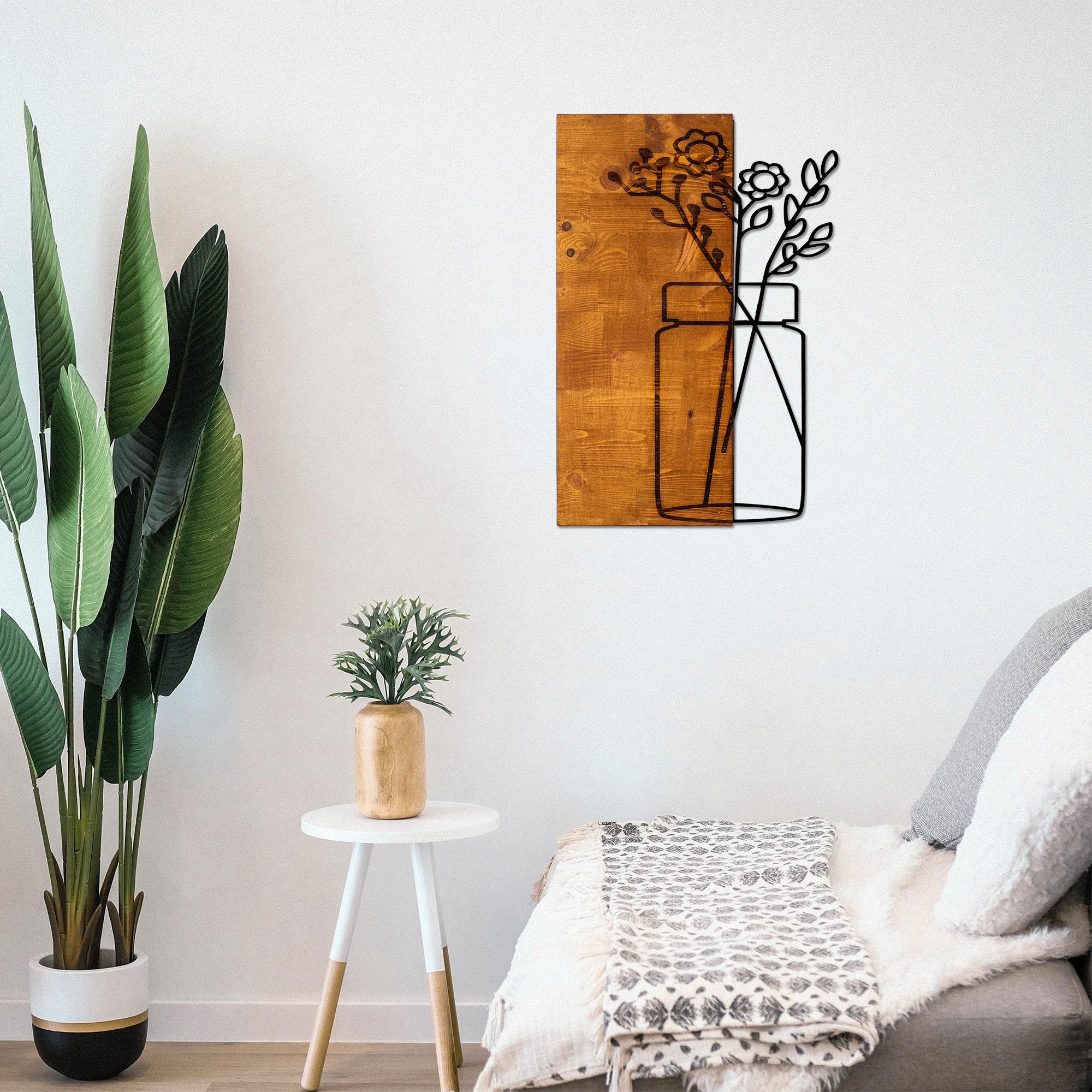 ASIR Nástěnná dekorace dřevo KYTKA VE VÁZE 40 x 58 cm