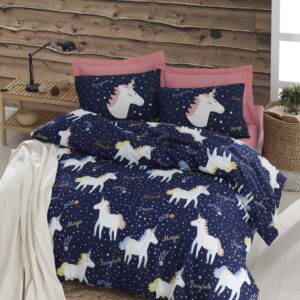 ASIR Povlečení na dvoulůžko MAGIC UNICORN tmavě modré s jednorožci