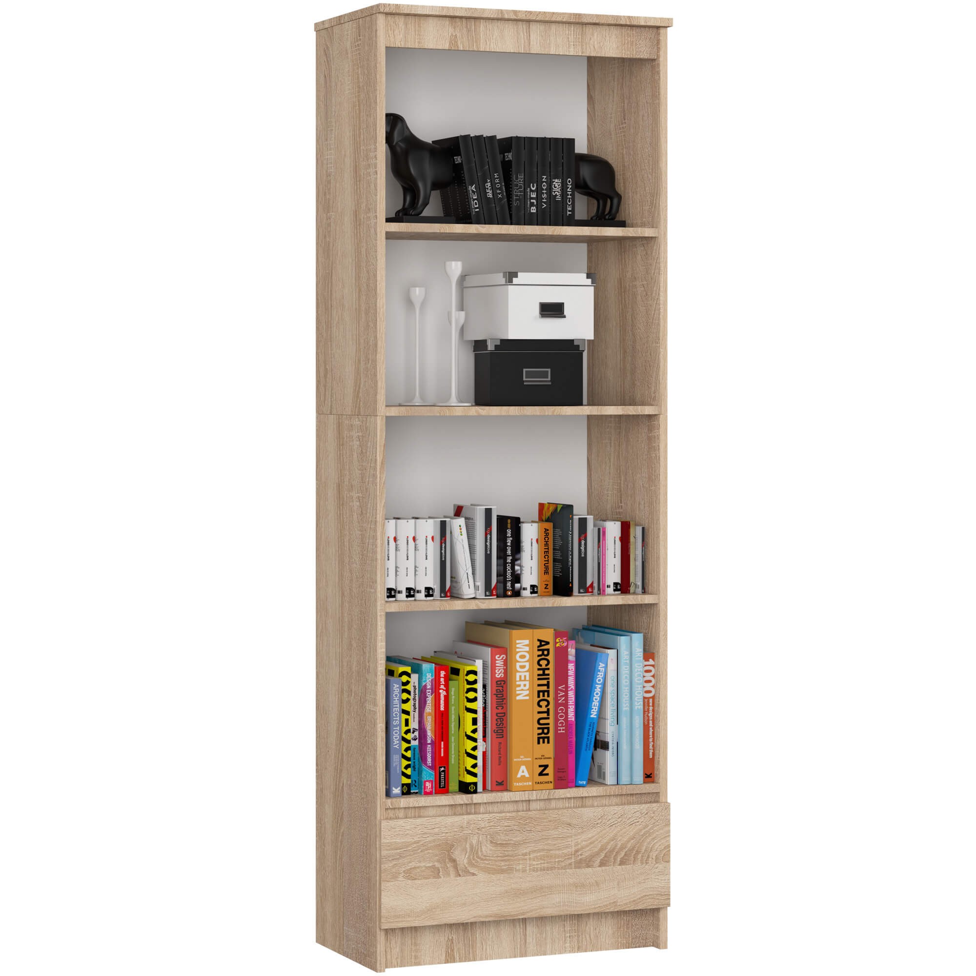 Ak furniture Kancelářský regál Rexa 60 cm 1 šuplík a 4 police dub sonoma