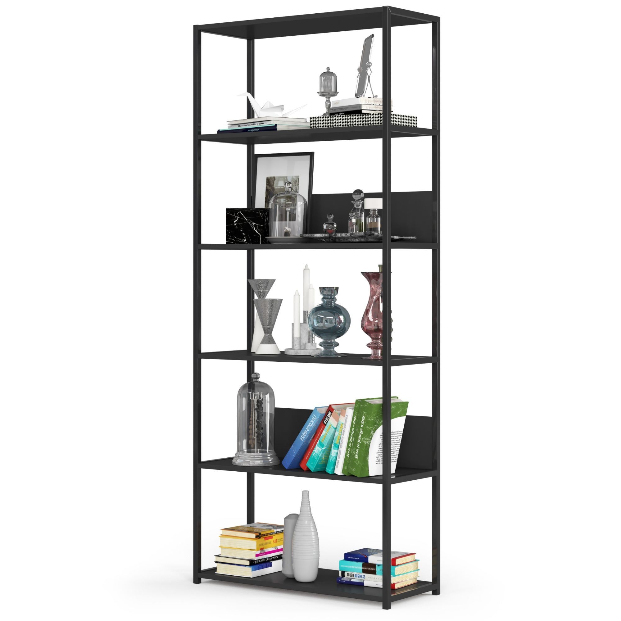 Ak furniture Knihovna Loft s kovovým rámem 80 cm černá - Obrázek 2