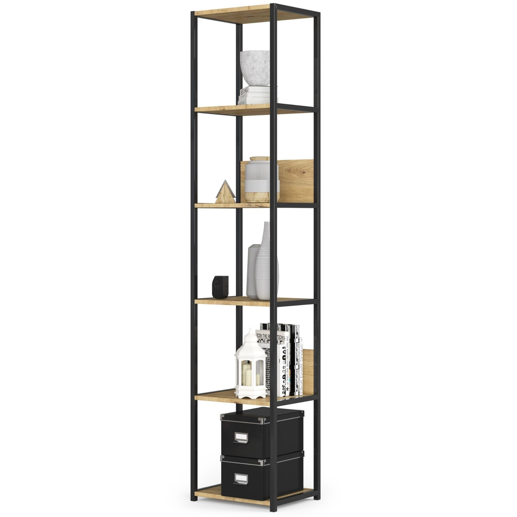 Ak furniture Knihovna Rita s kovovým rámem 40 cm - černá/dub artisan - 6 polic - Obrázek 2