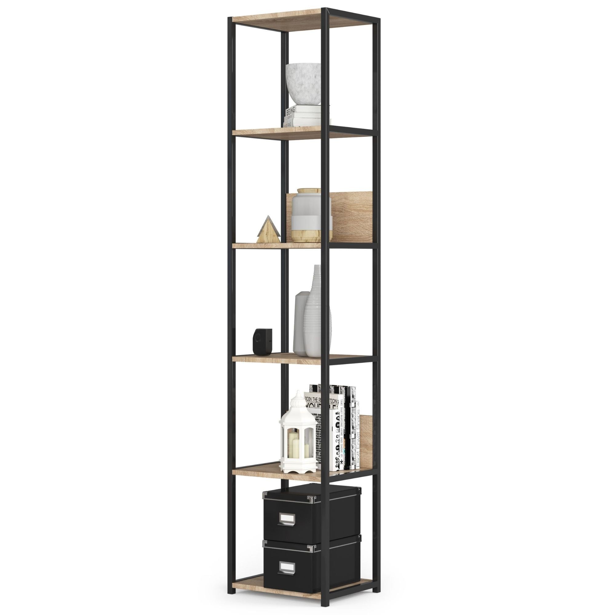 Ak furniture Knihovna Rita s kovovým rámem 40 cm - černá/dub sonoma - 6 polic - Obrázek 2