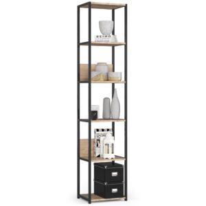 Ak furniture Knihovna Rita s kovovým rámem 40 cm - černá/dub sonoma - 6 polic