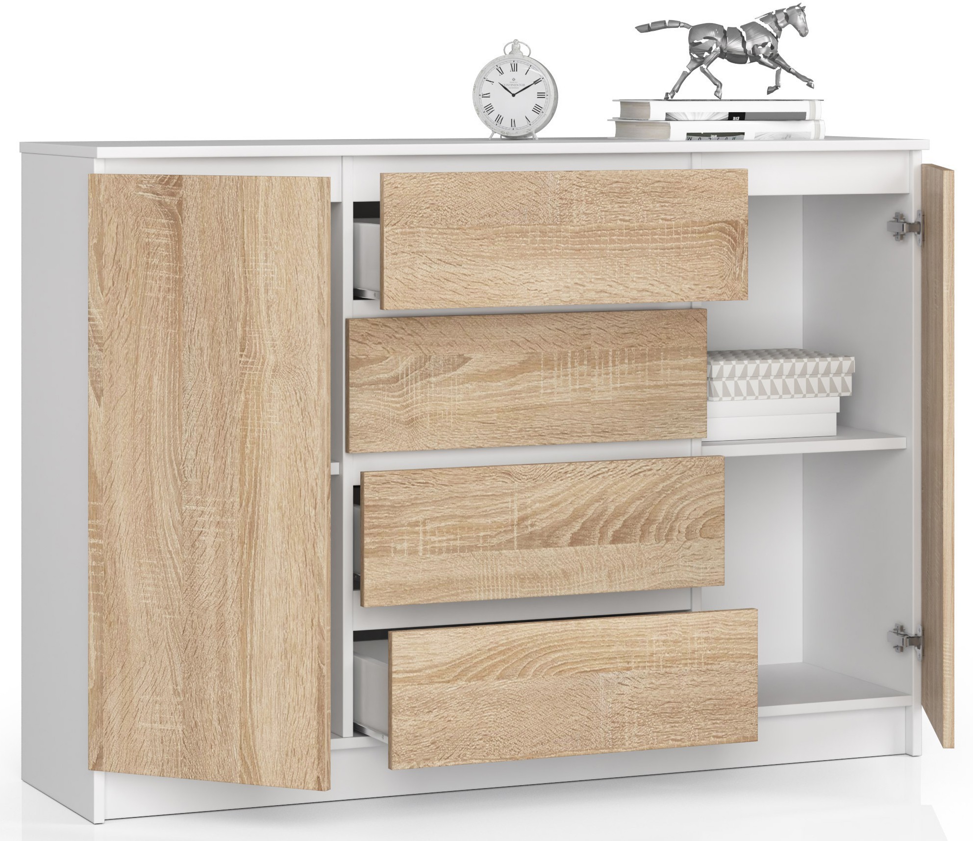 Ak furniture Komoda Kryštof 140 cm 2 skříňky a 4 šuplíky bílá/sonoma - Obrázek 2
