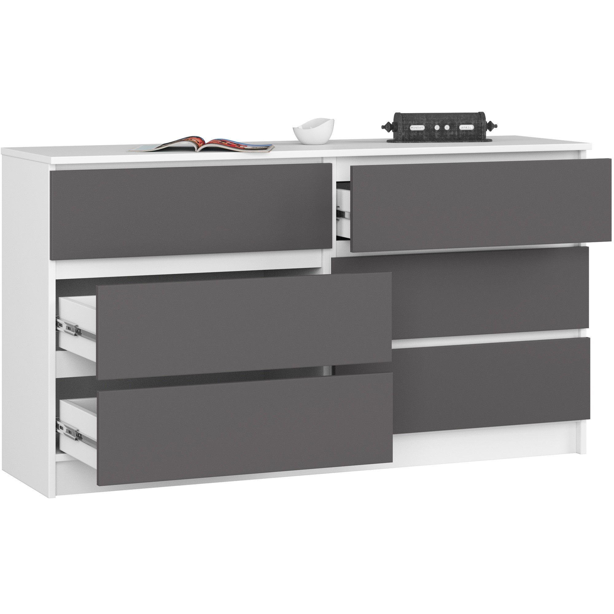 Ak furniture Komoda Kuba 140 cm 6 šuplíků bílá/grafitová - Obrázek 2