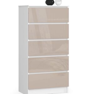 Ak furniture Komoda Kuba 60 cm - 5 šuplíků bílá/cappucino