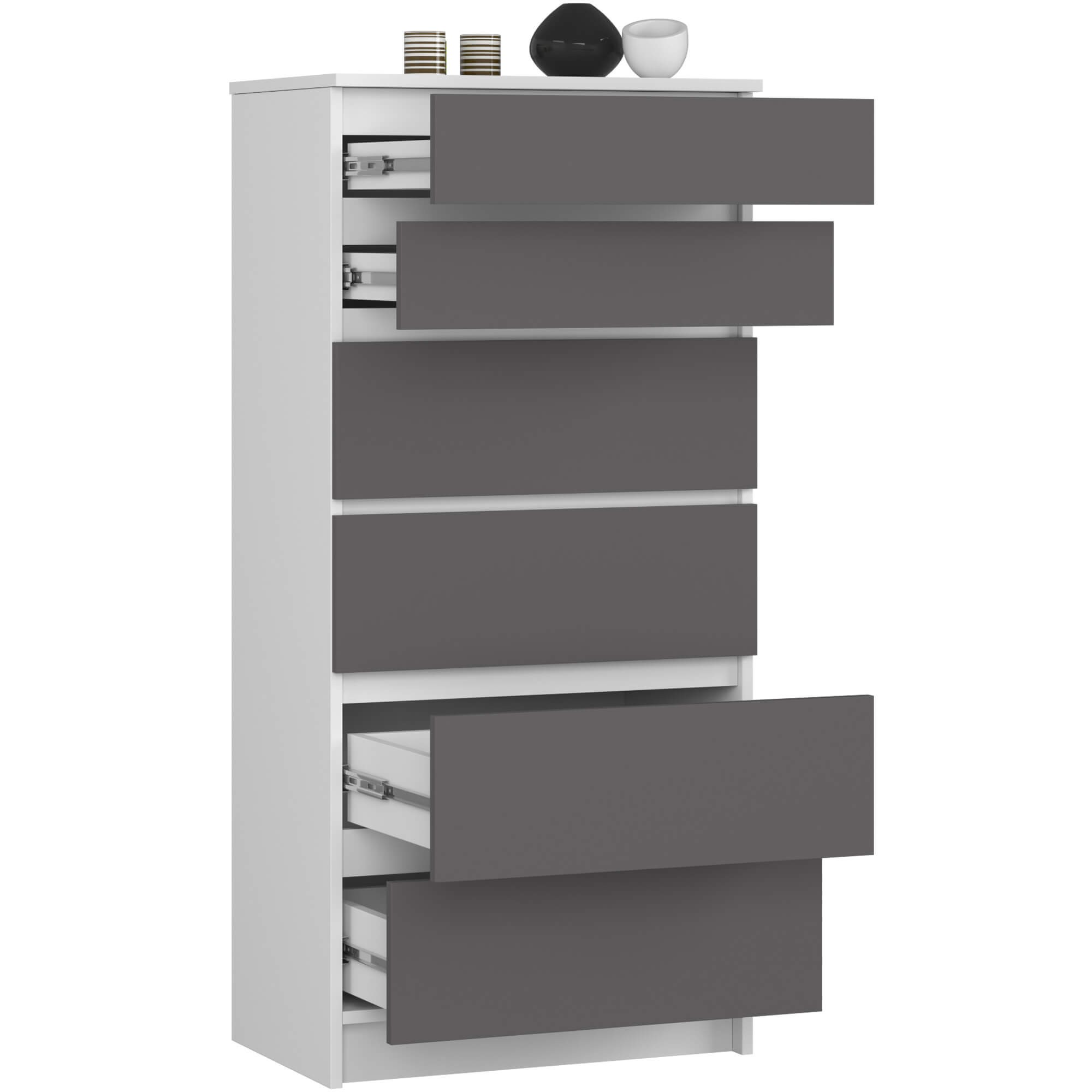 Ak furniture Komoda Kuba 60 cm - 6 šuplíků I bílá/grafitová - Obrázek 2
