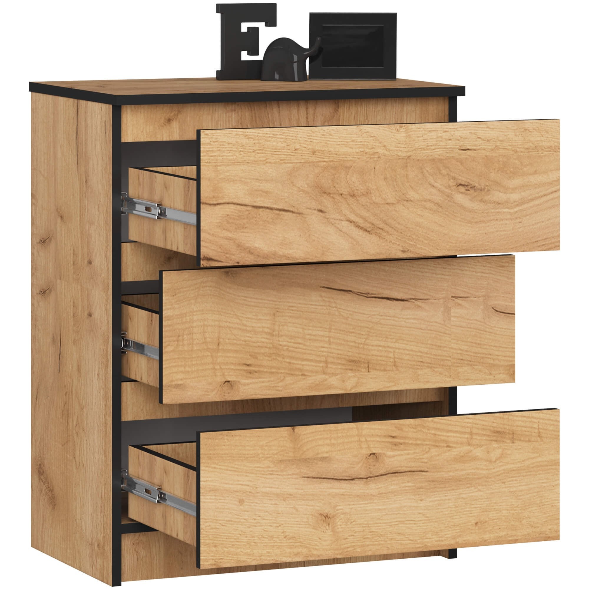 Ak furniture Komoda Kuba 60 cm se 3 zásuvkami dub craft zlatý - Obrázek 2