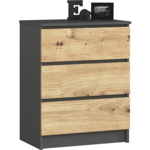Ak furniture Komoda Kuba 60 cm se 3 zásuvkami grafit/dub artisan