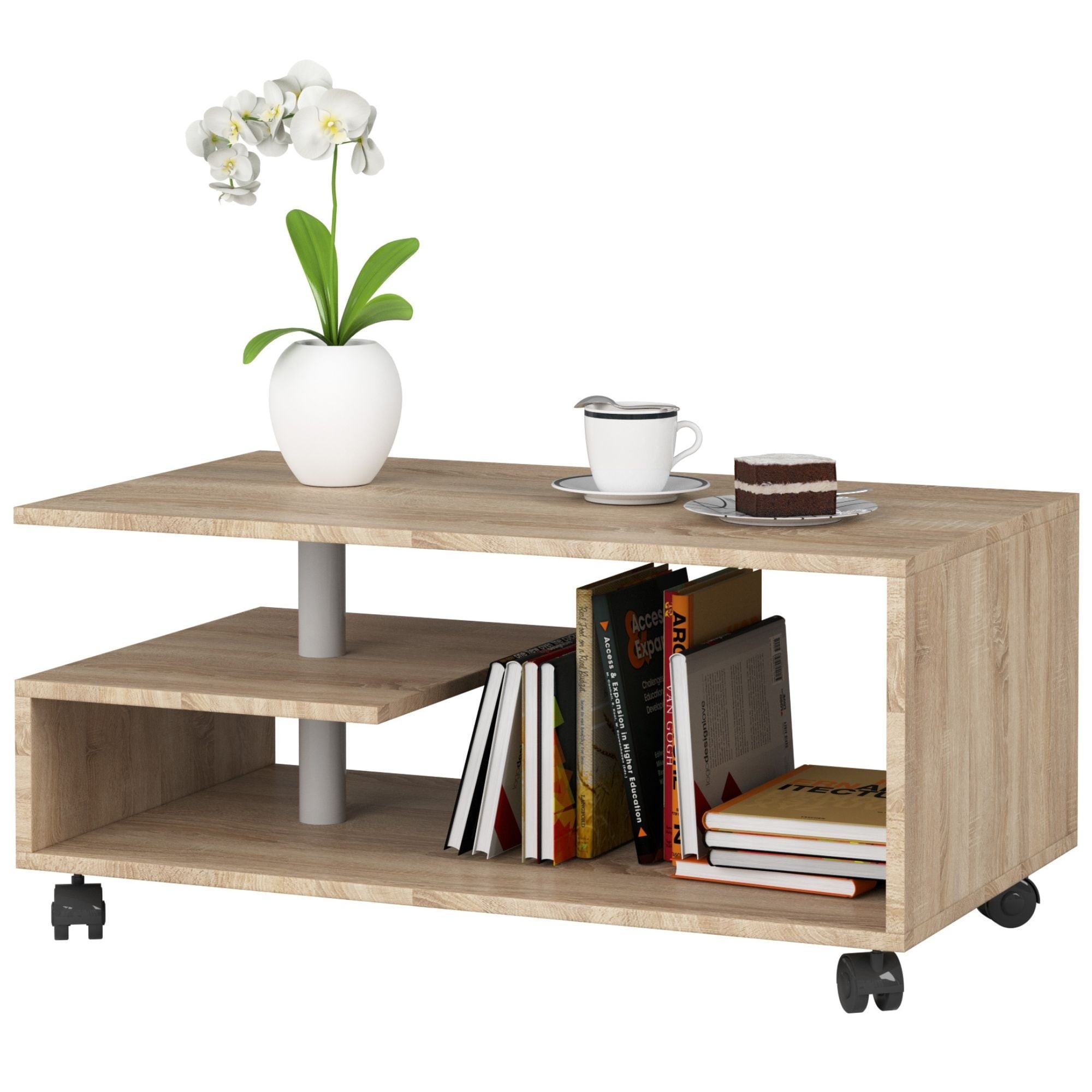 Ak furniture Konferenční stolek na kolečkách Vini dub sonoma - Obrázek 2