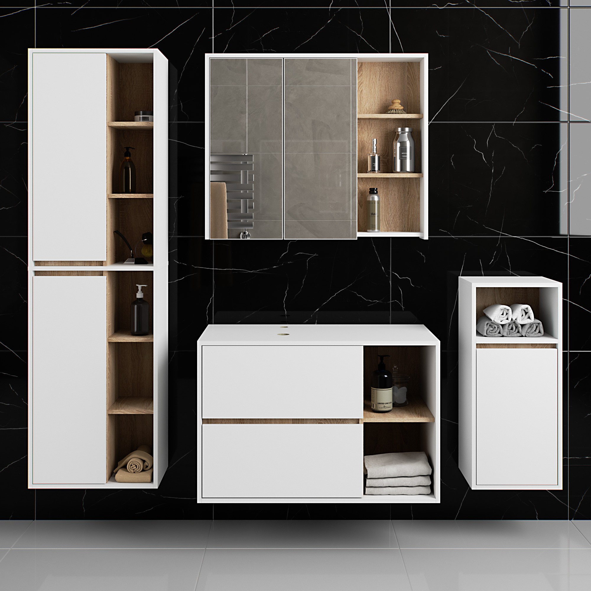 Ak furniture Koupelnová sestava VAMI II bílá/dub sonoma - Obrázek 2