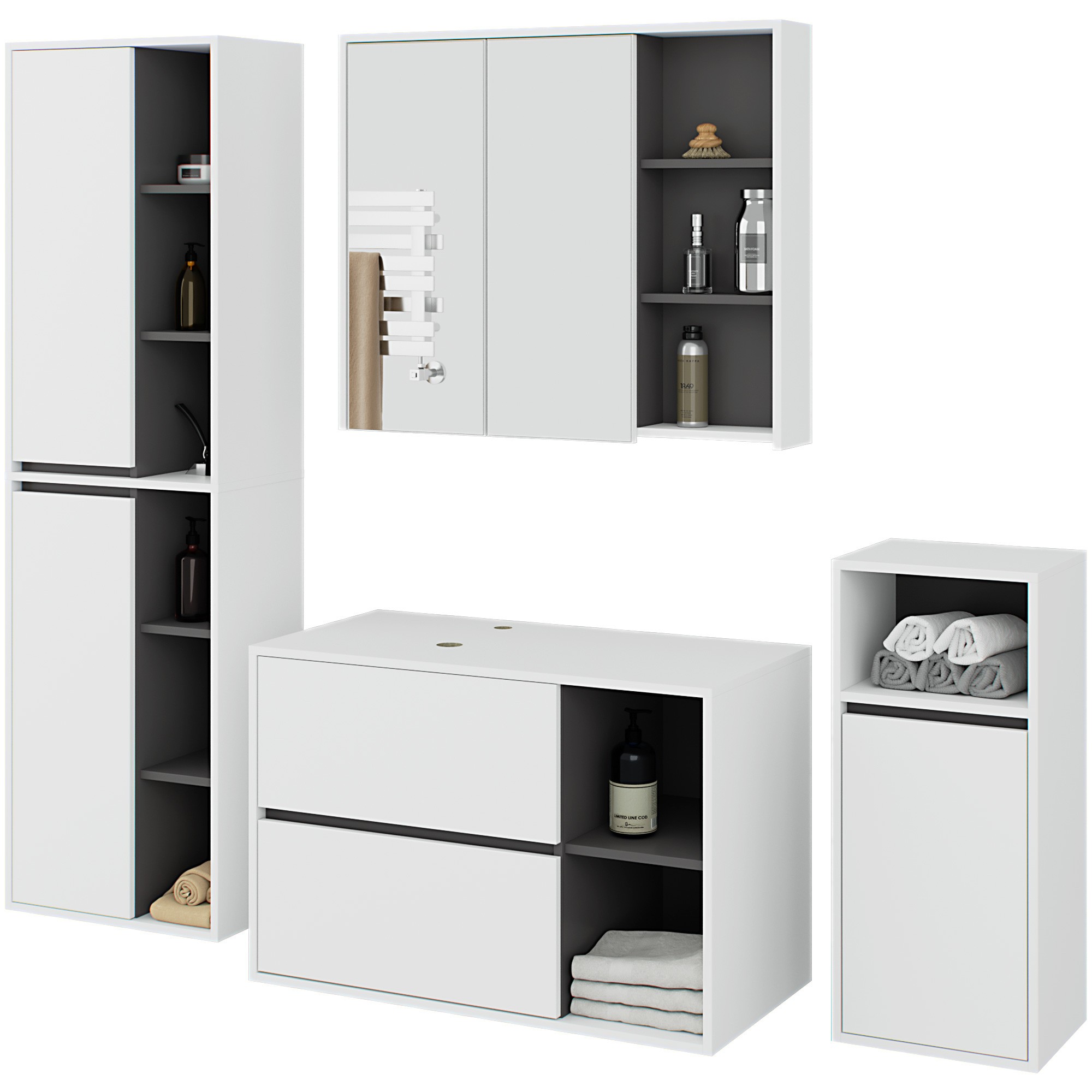 Ak furniture Koupelnová sestava VAMI II bílá/grafitově šedá