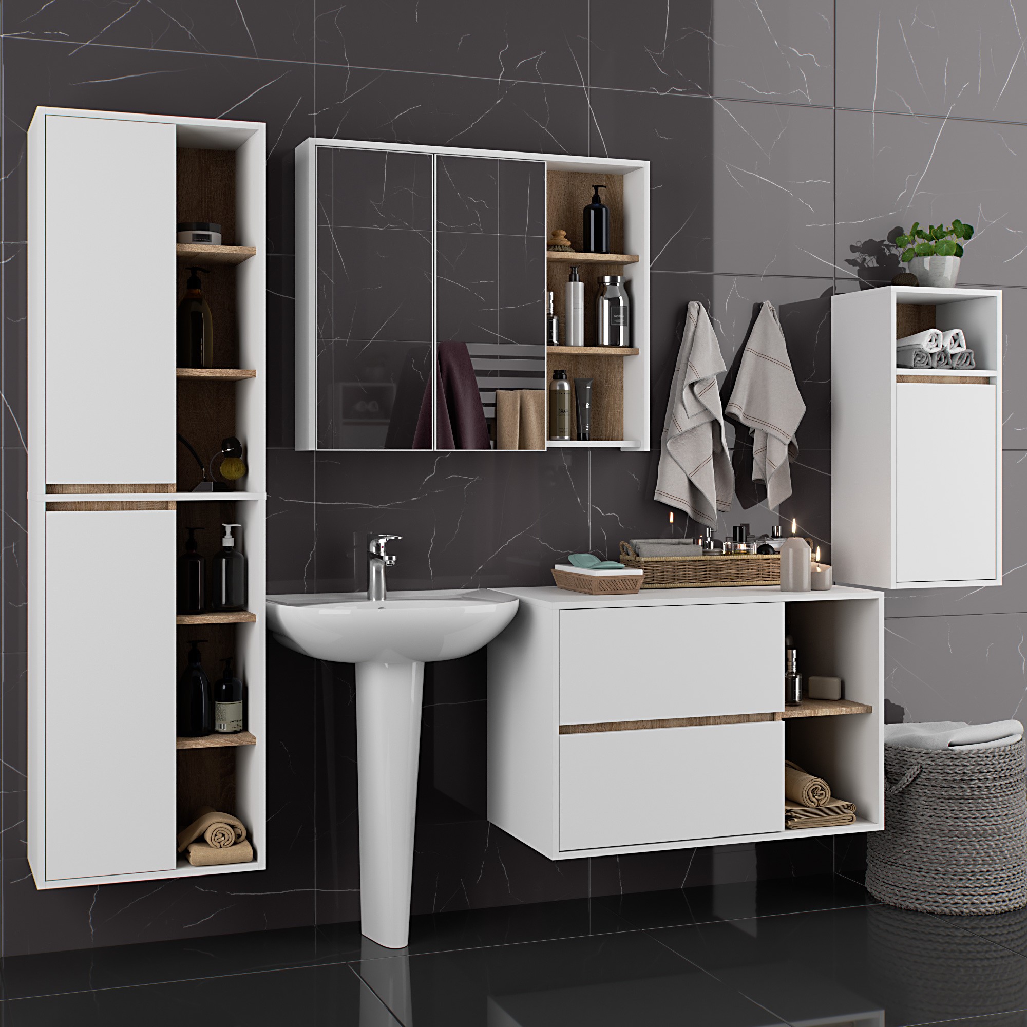 Ak furniture Koupelnová sestava VAMI bílá/dub sonoma - Obrázek 2