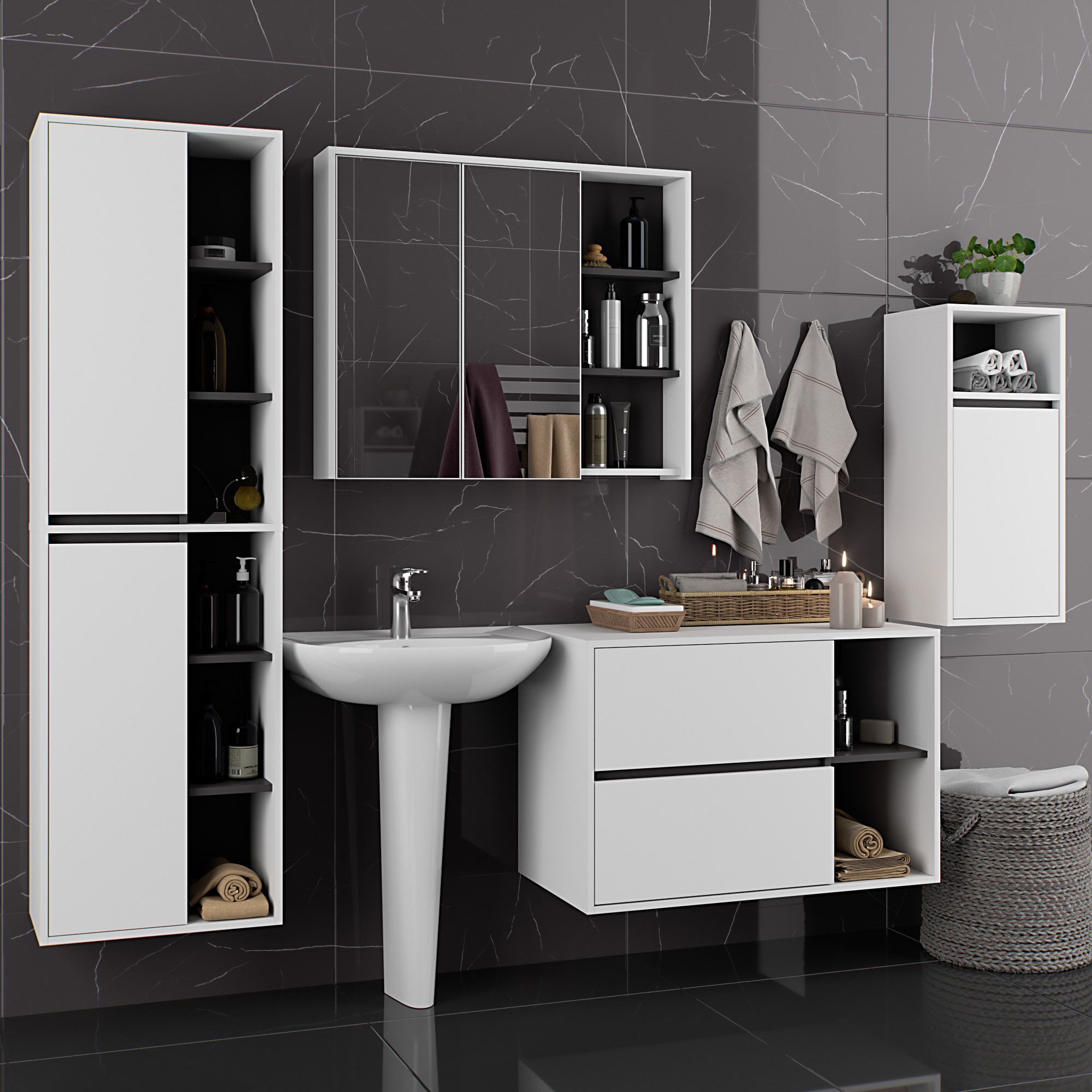 Ak furniture Koupelnová sestava VAMI bílá/grafitově šedá - Obrázek 2