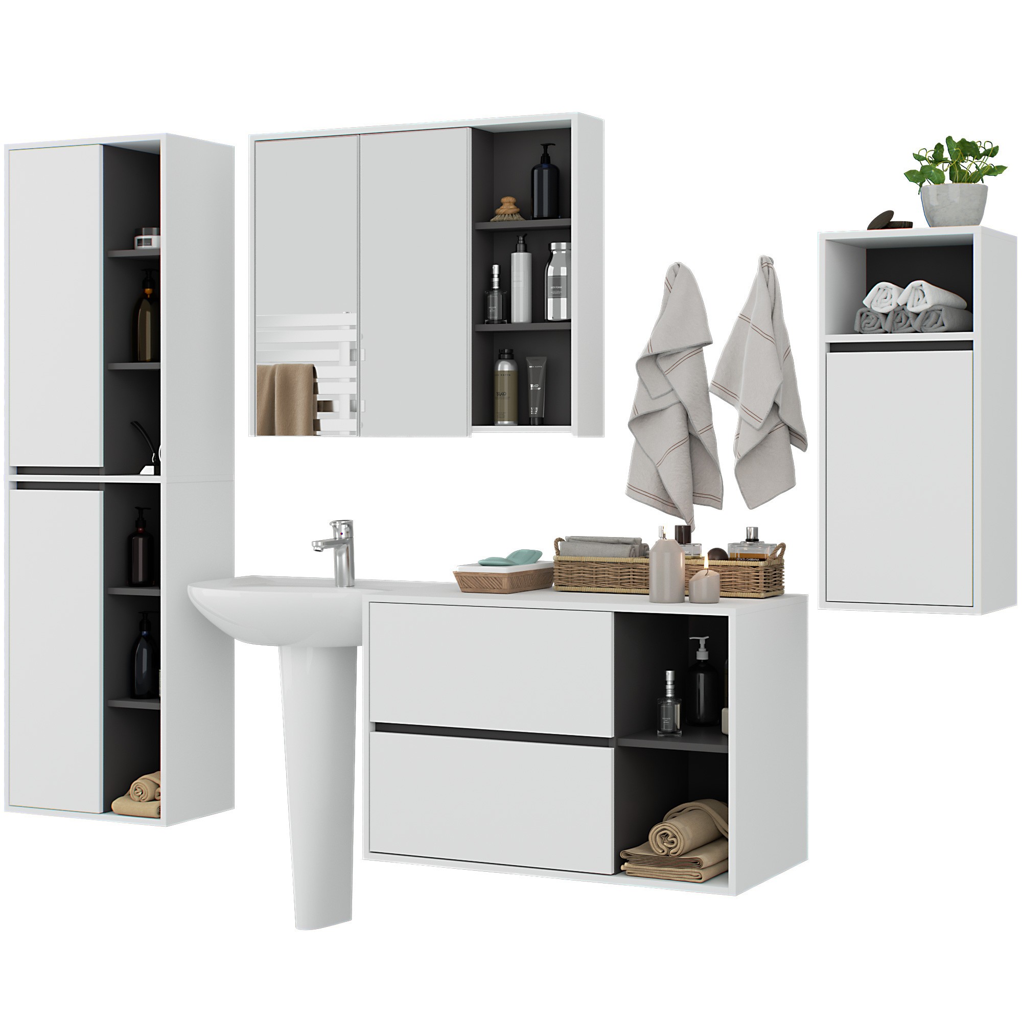 Ak furniture Koupelnová sestava VAMI bílá/grafitově šedá