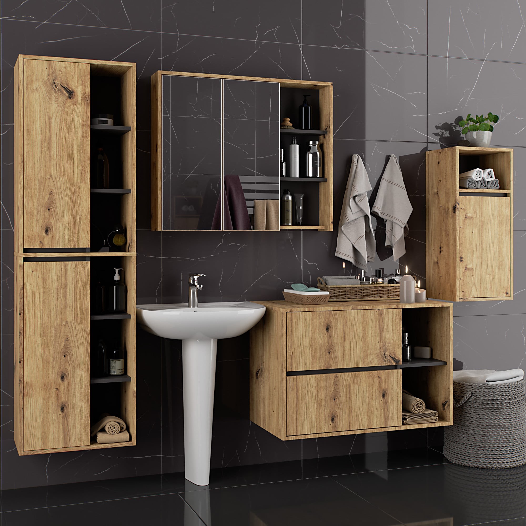 Ak furniture Koupelnová sestava VAMI dub artisan/grafitově šedá - Obrázek 2